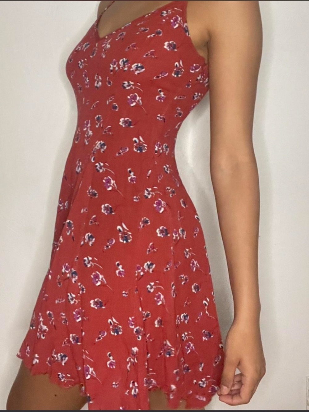 American Eagle Floral Mini Dress Strappy Criss Cross Back Red Size 4